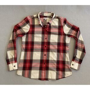 FOXCROFT Womens Red Plaid Button Shirt Wrinkle Free Shaped Long Sleeve Size 8